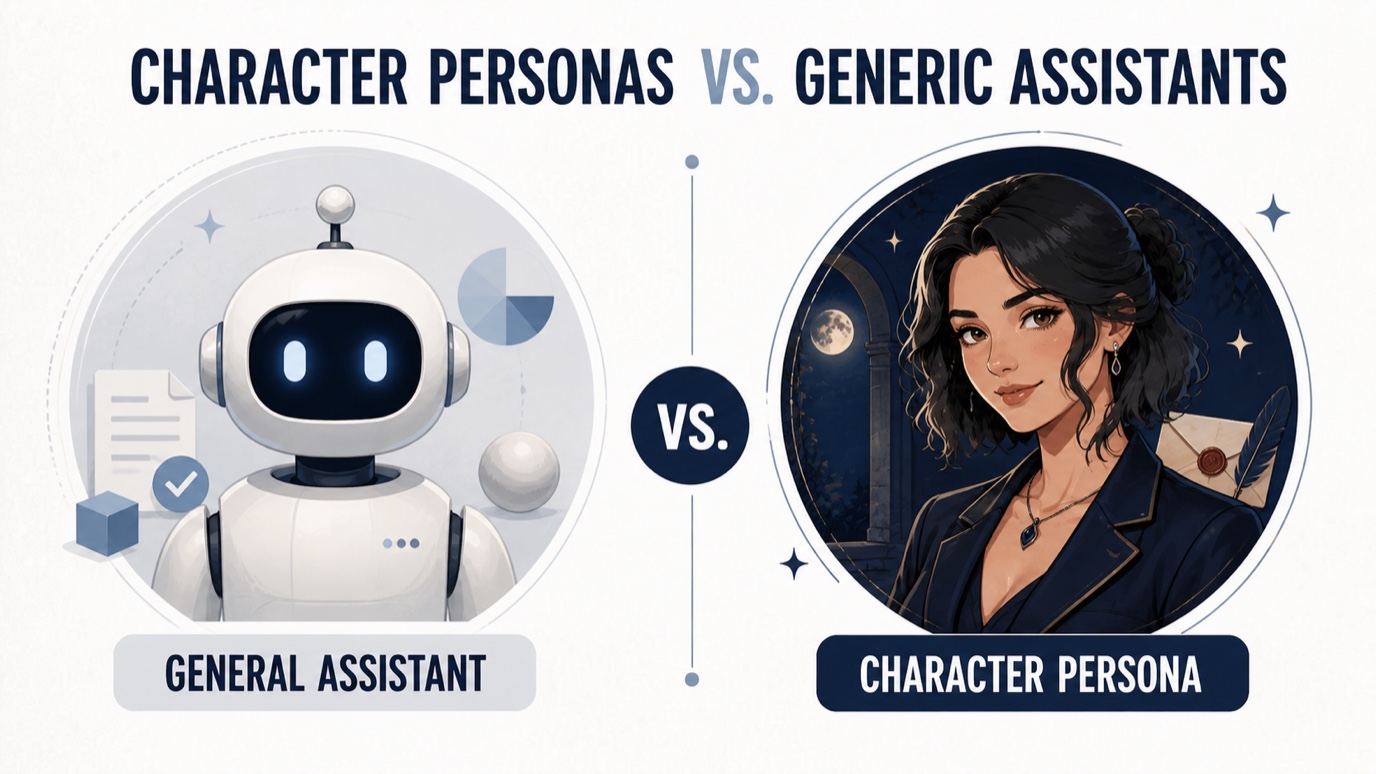 Illustrated general assistant robot compared with an expressive character persona