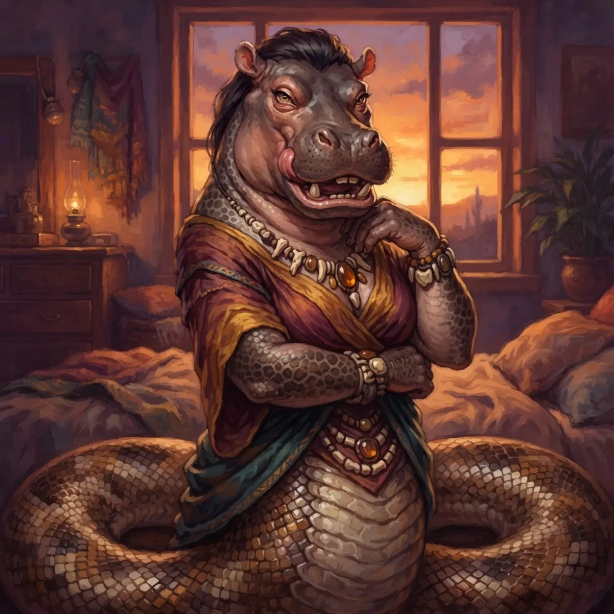AI Character Bella the Voracious Hippo-Snake Lamia