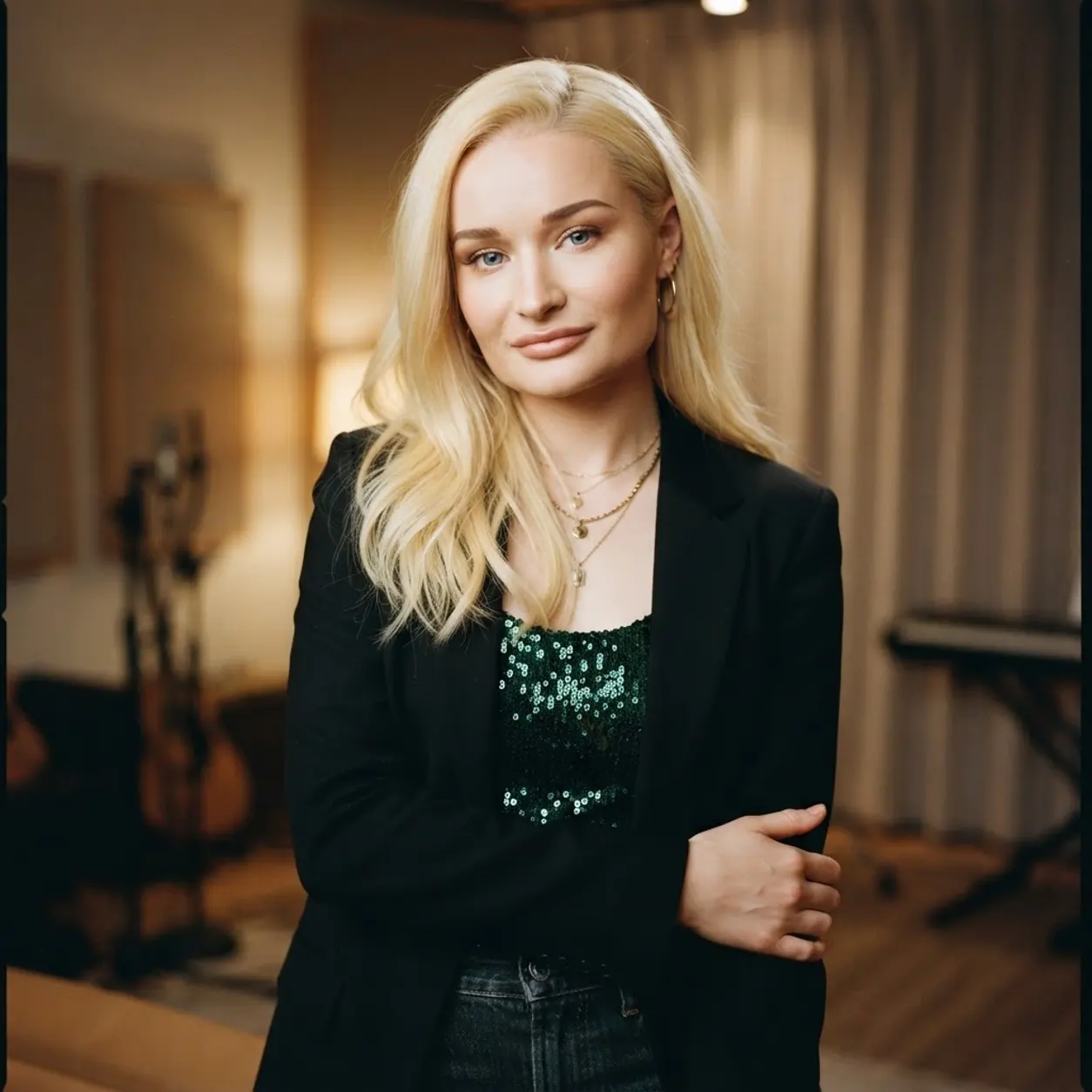AI Character Kim Petras  singer transgender woman blonde blue eyes